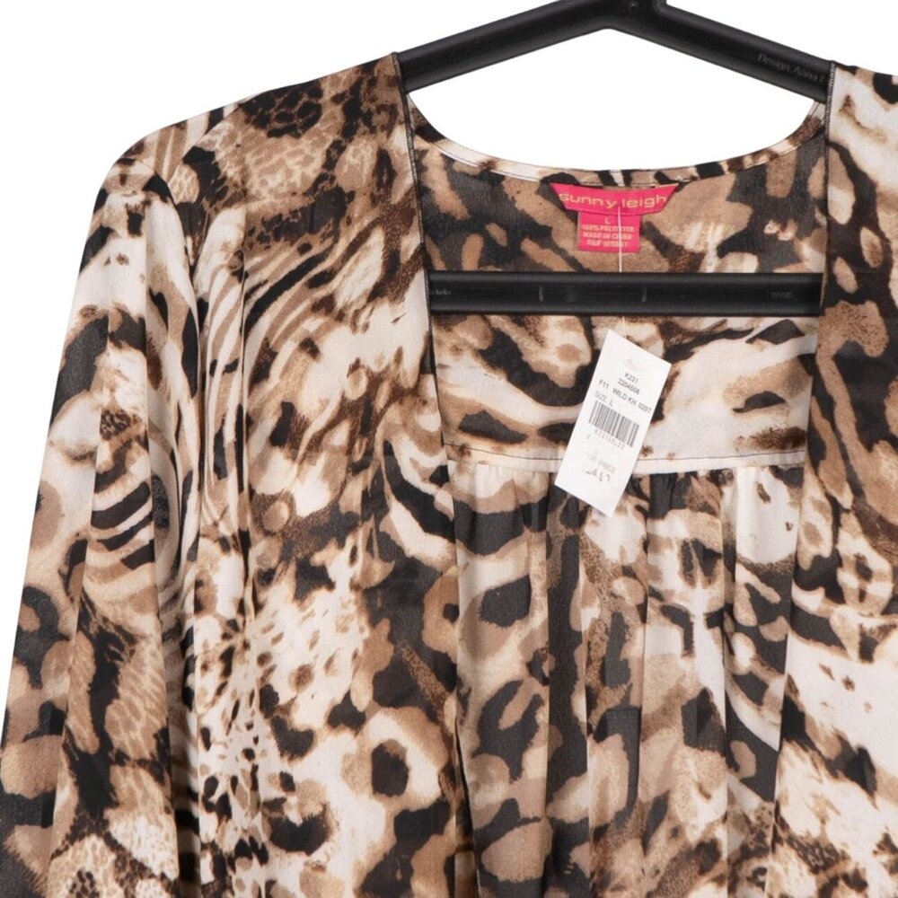 Sunny Leigh Cardigan L Womens NEW Brown Leopard Print Sheer Layer - Picture 2 of 6
